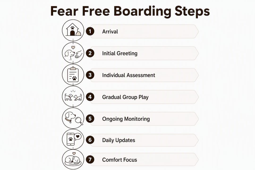 Infographic showing steps of Fear Free boarding process