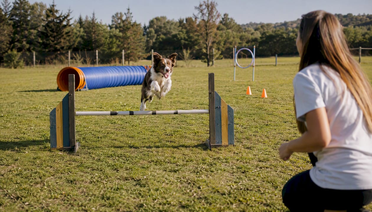 Dog engaged in daily structured training session