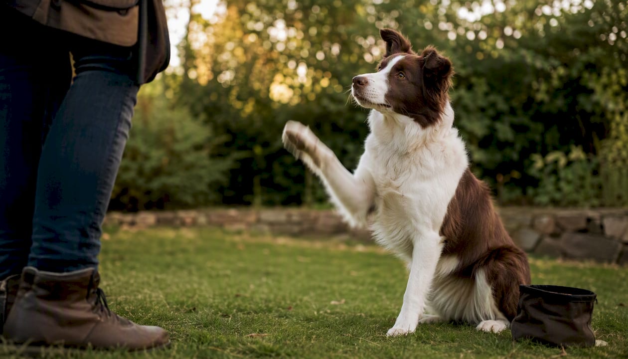 Dog lifting paw to wave