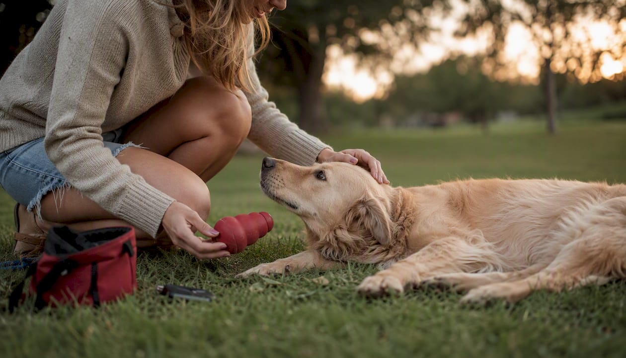 Calm dog learning attentively during training