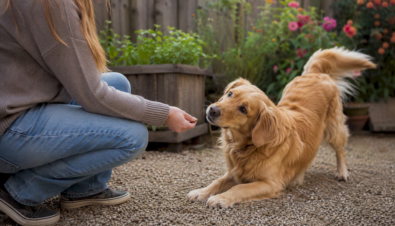 Dog responding to calm owner cues