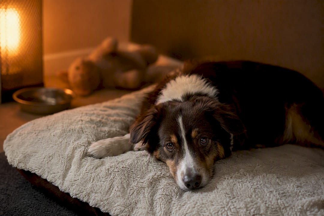 Calm dog resting in comforting pet room