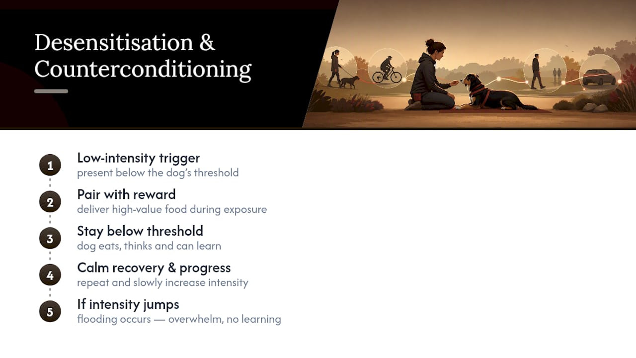 Desensitisation and counterconditioning below threshold