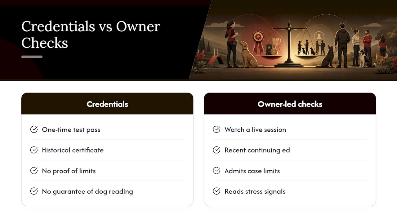 Why owner-led verification beats credential-checking — overview diagram