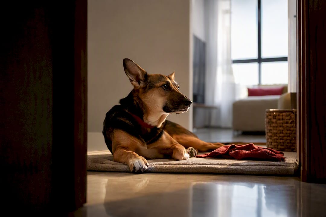 Rescue dog settling in a quiet home