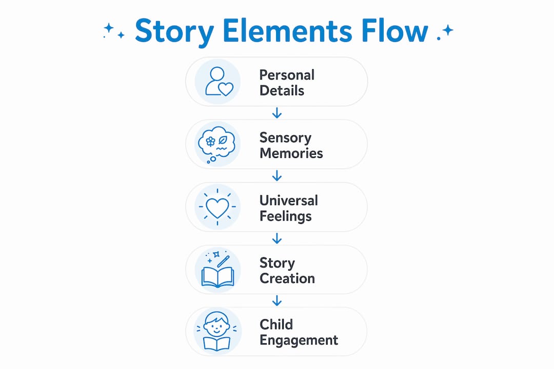 Infographic illustrating flow of child story elements