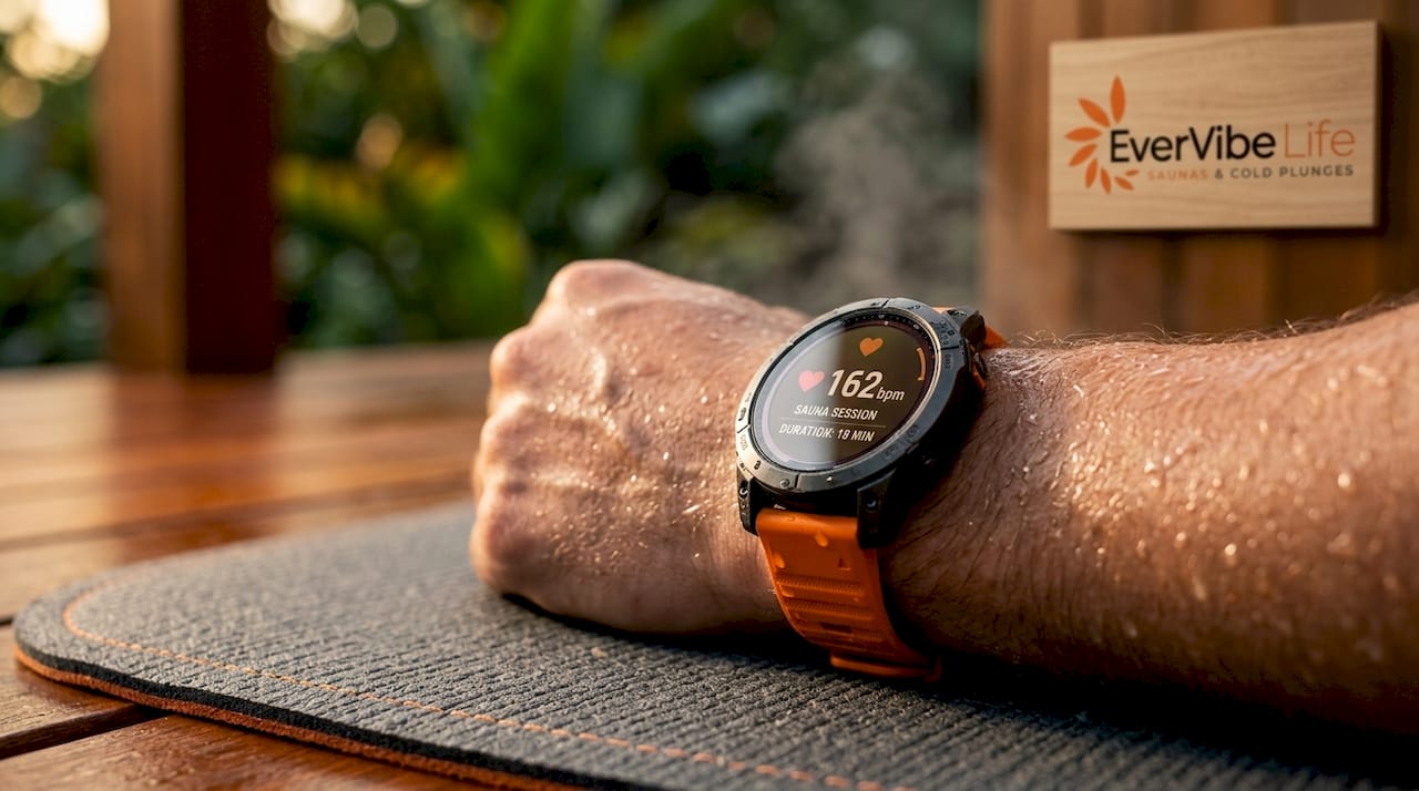 Fitness watch showing heart rate in sauna recovery