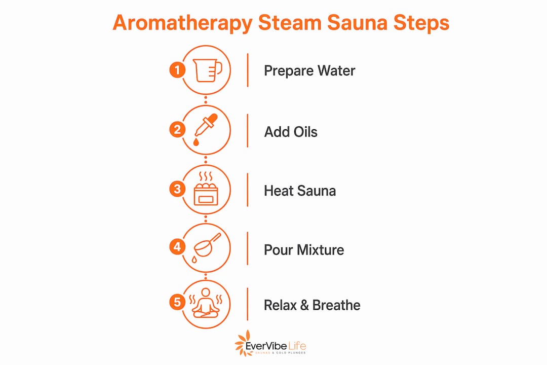 Infographic showing steps to combine aromatherapy with steam sauna