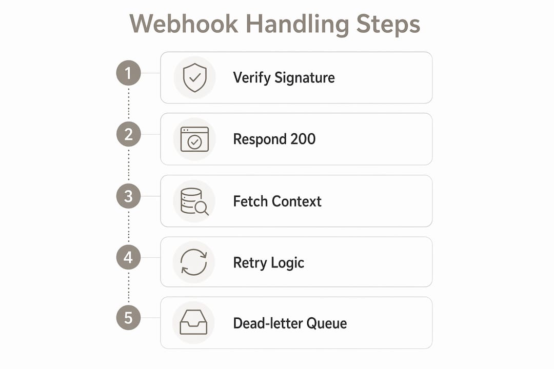 Infographic illustrating webhook handling steps