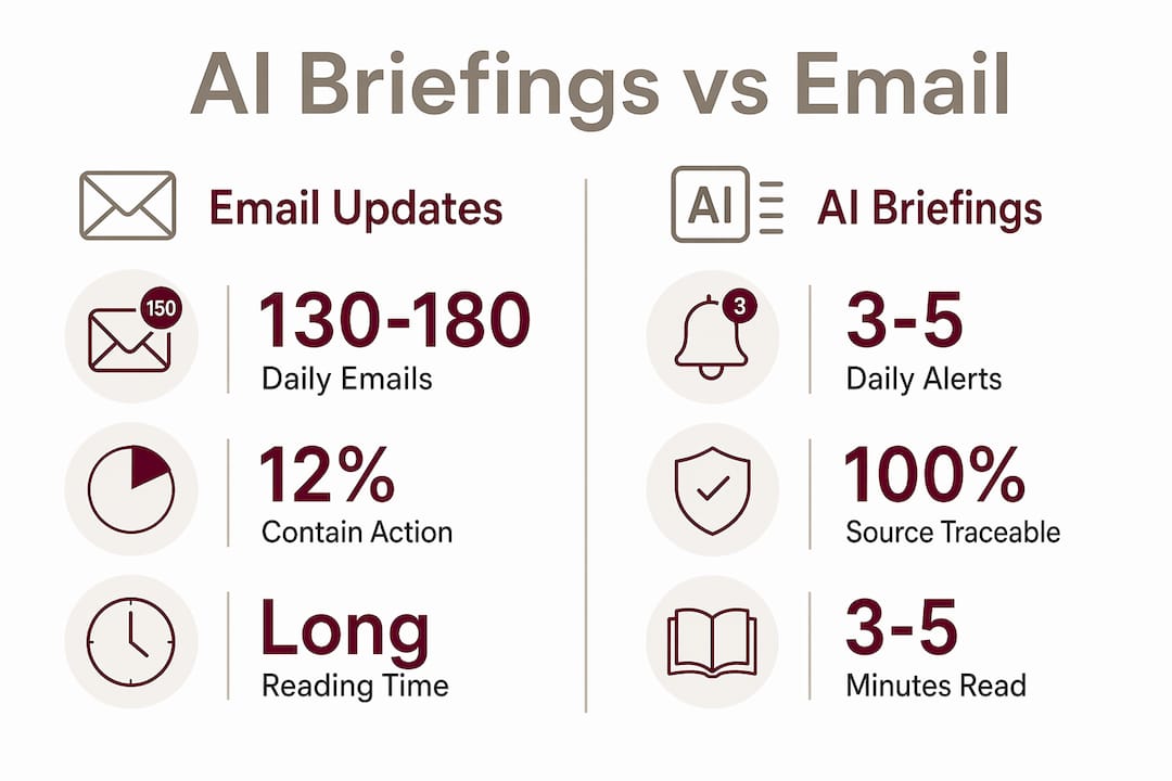 Comparison infographic of AI briefings and email updates
