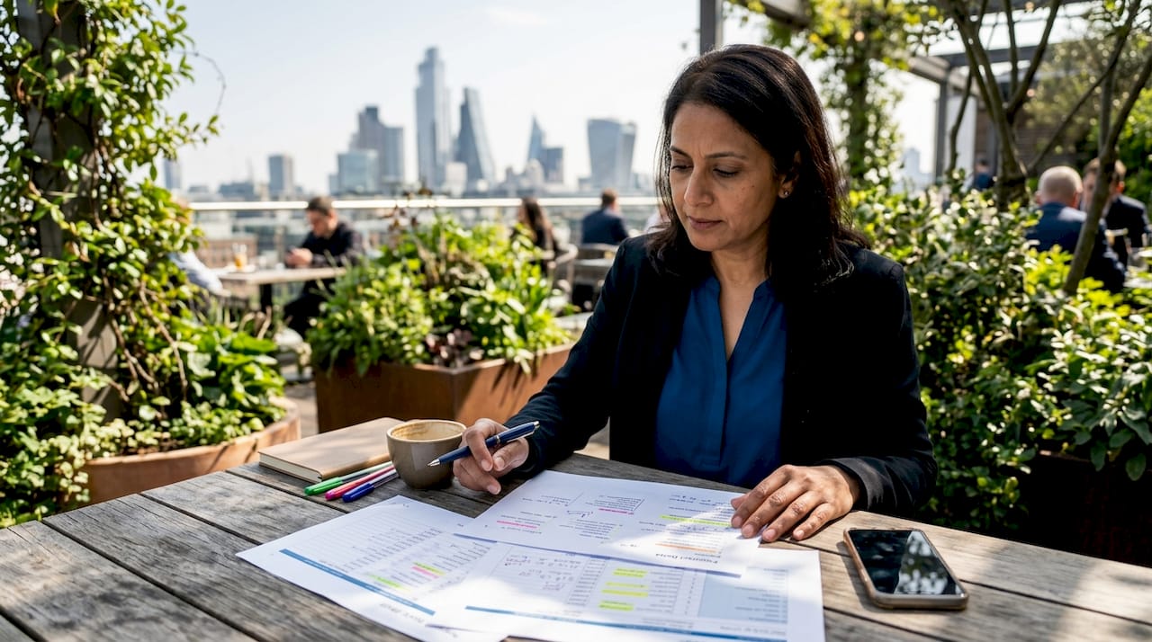 Business leader reviewing printed project data