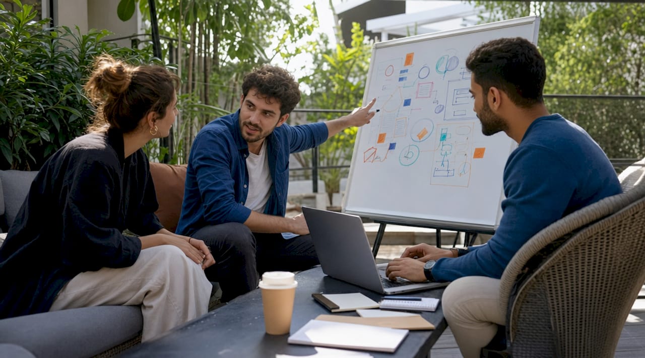 Team collaborating on AI multi-agent configuration