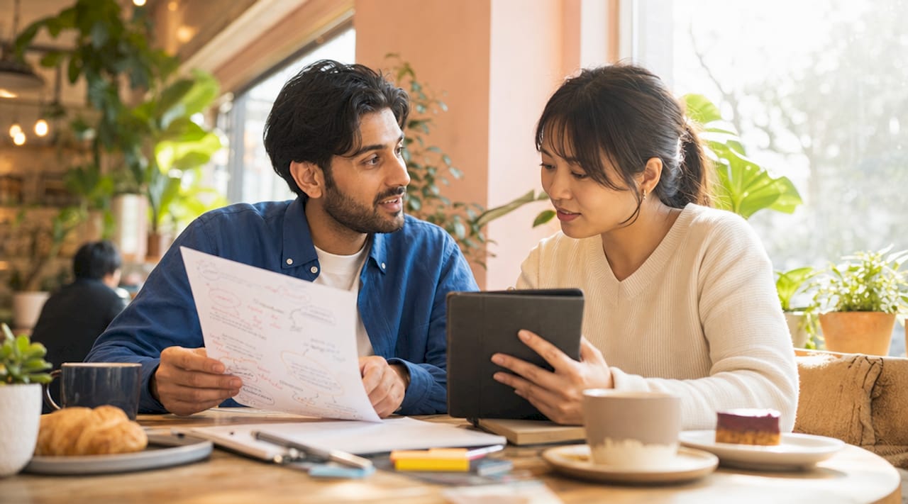 Two team members discussing AI audit scope