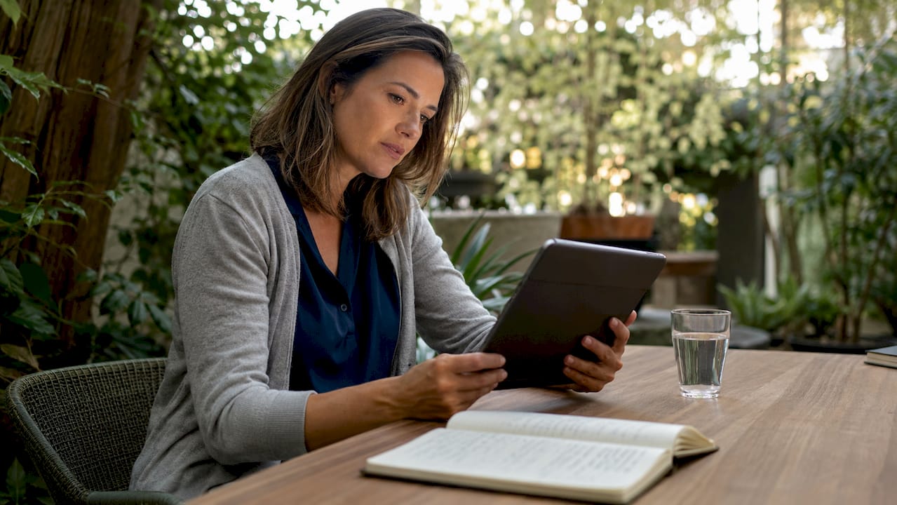 Manager reviewing critical update on tablet