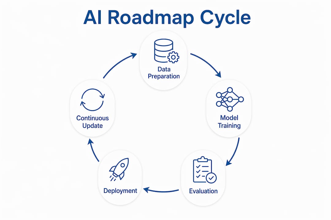 Infographic illustrating AI roadmap update steps