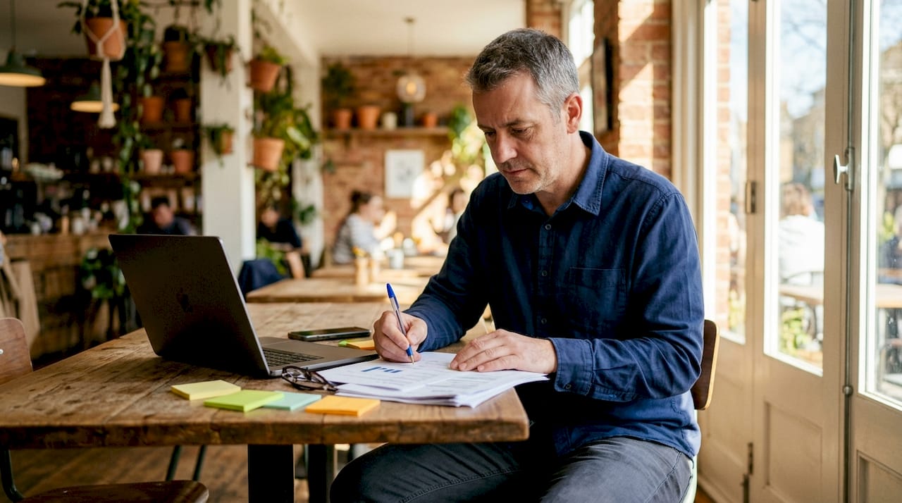 Manager reviewing AI context update documents