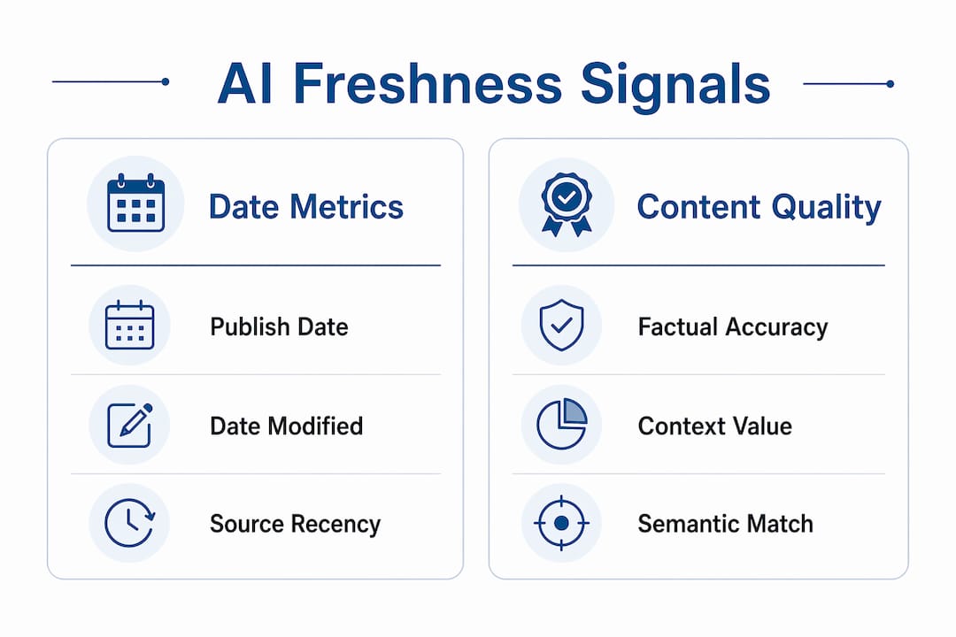 Infographic illustrating AI freshness signals for updates