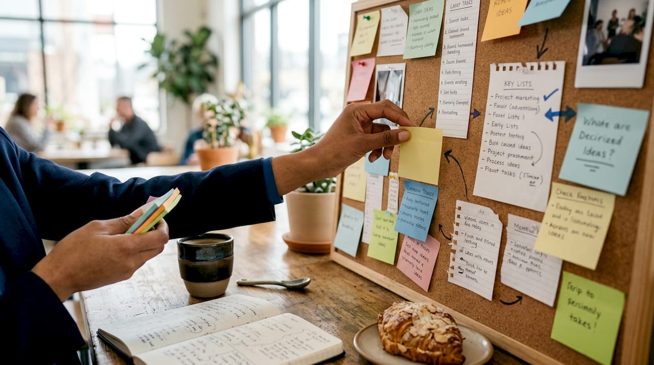 Hands typing and taking notes in office
