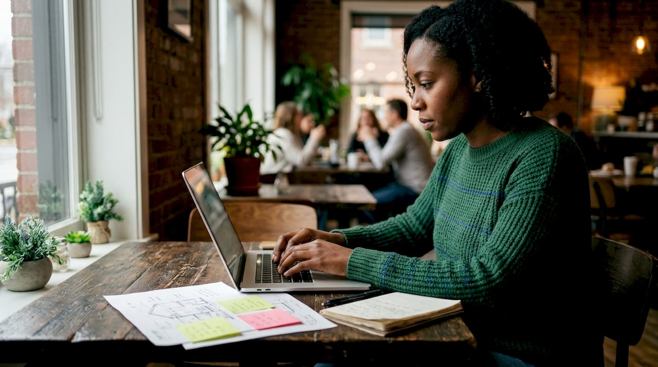 Engineer typing context layering code on laptop