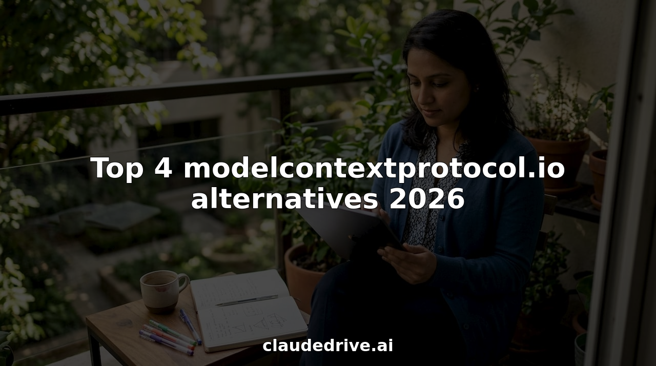 Woman reviewing modelcontextprotocol.io alternatives on tablet and paper