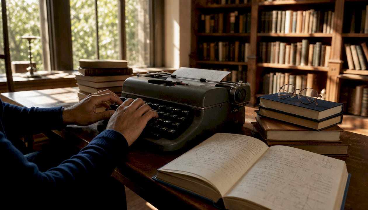 Hands typing semantic AI knowledge queries