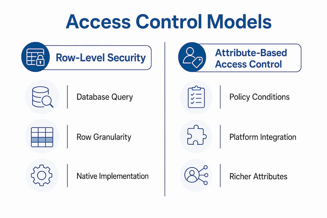 Infographic comparing Row-Level Security and ABAC models