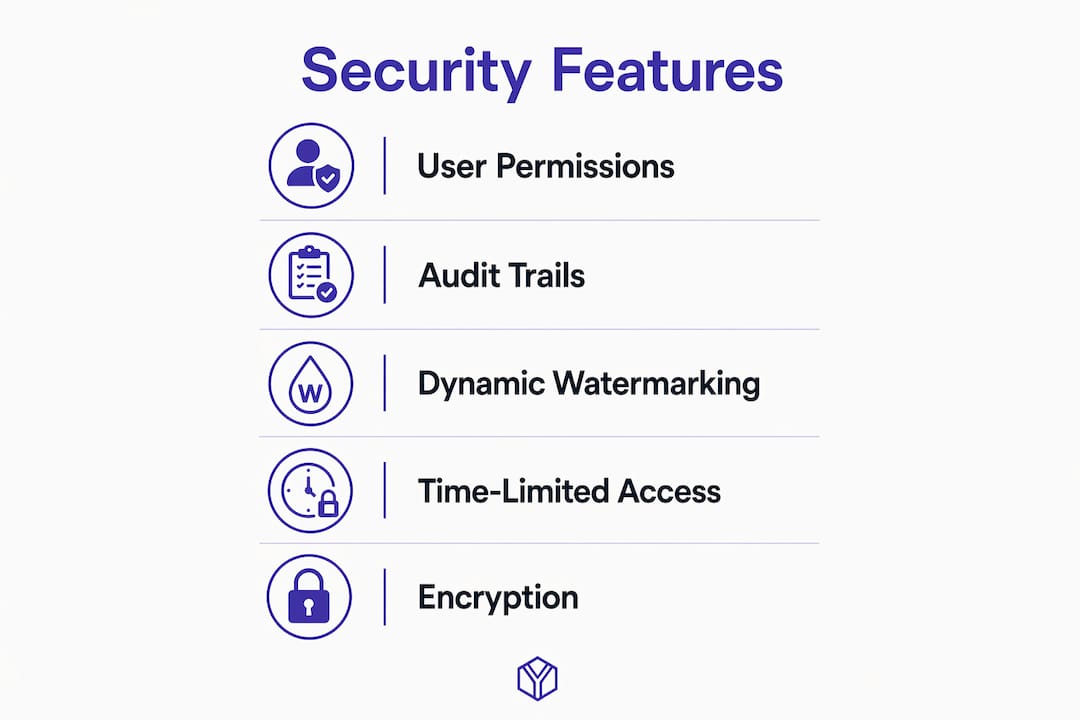 Infographic illustrating key data room security features