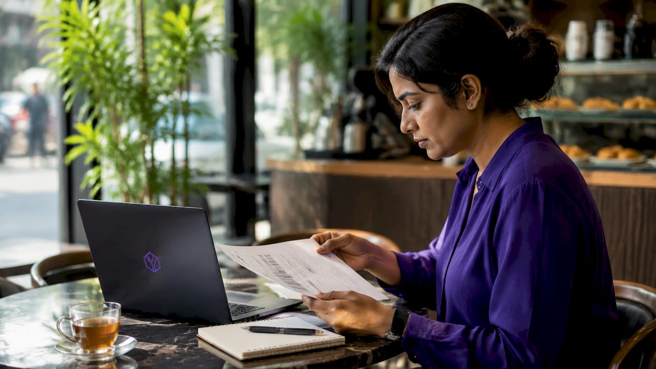 Founder reviewing investor tracking software on desk