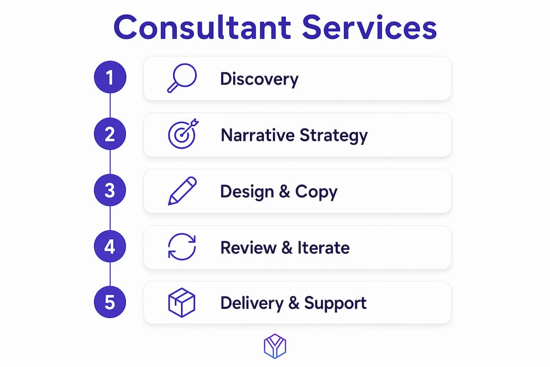Infographic showing pitch deck consultant service steps