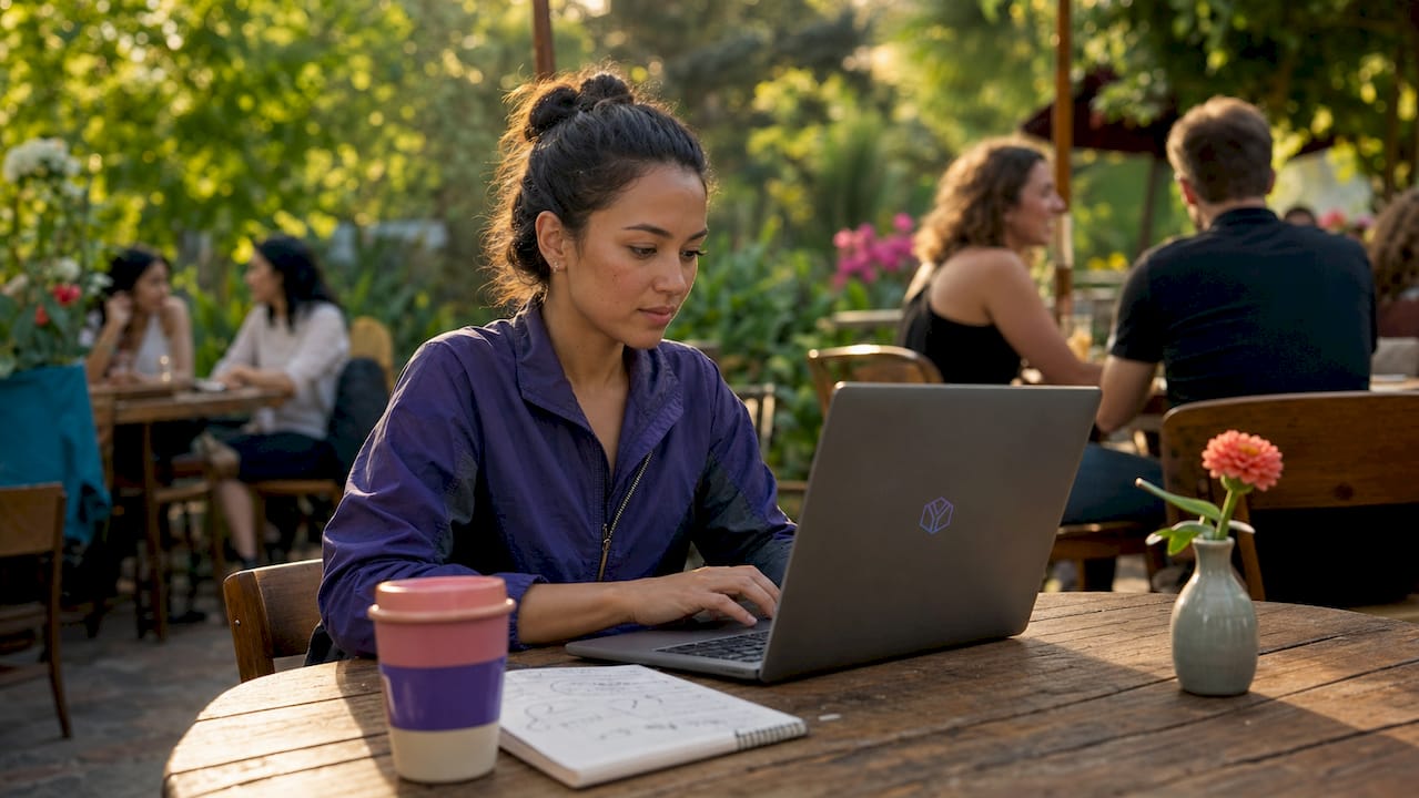 Founder working on digital sales room on laptop