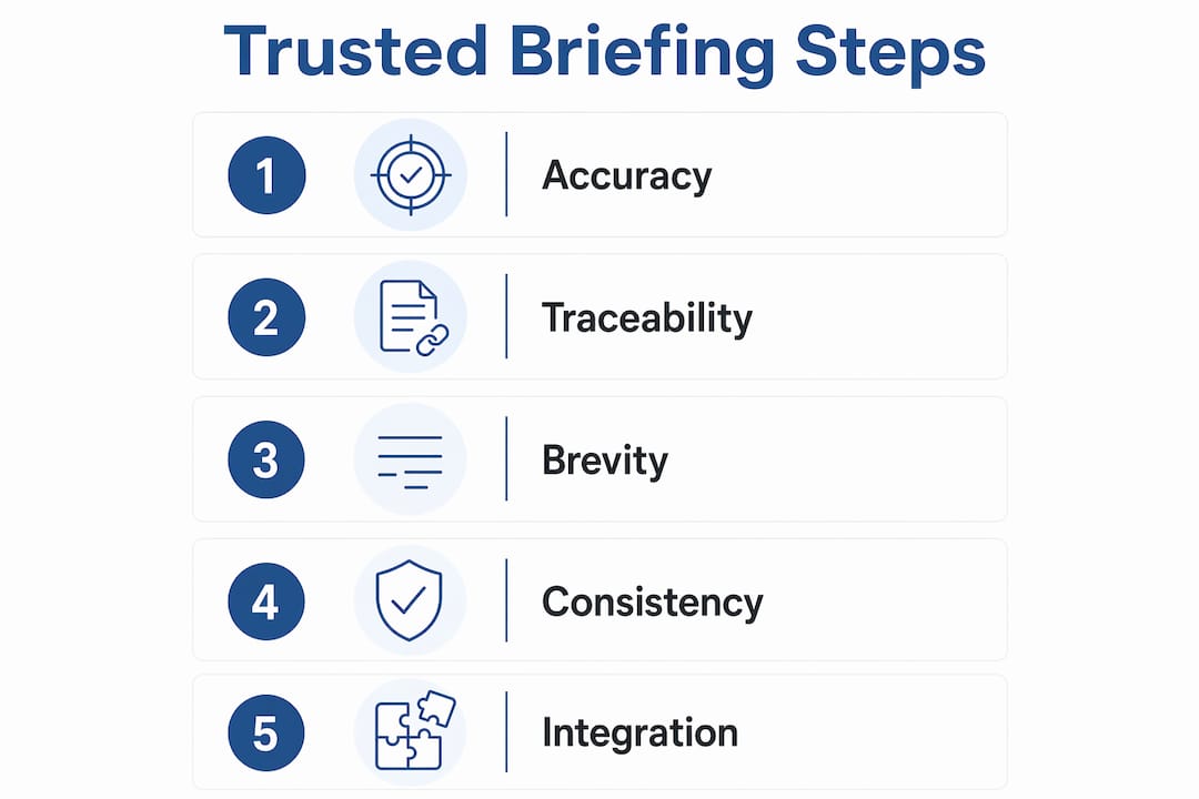 Infographic illustrating five trusted briefing steps