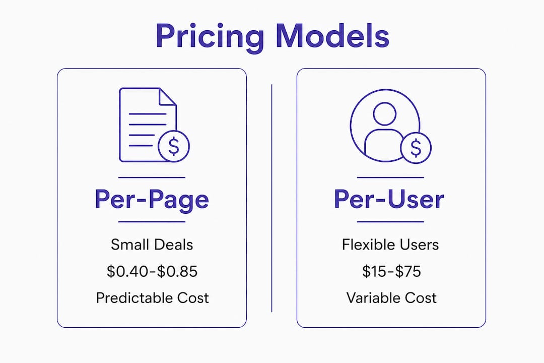 Infographic comparing per-page and per-user data room pricing