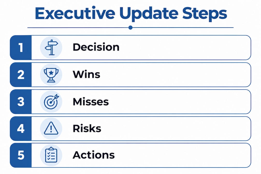 Infographic outlining steps of executive update