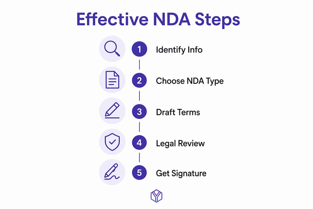 Infographic showing steps to draft an effective NDA for startups