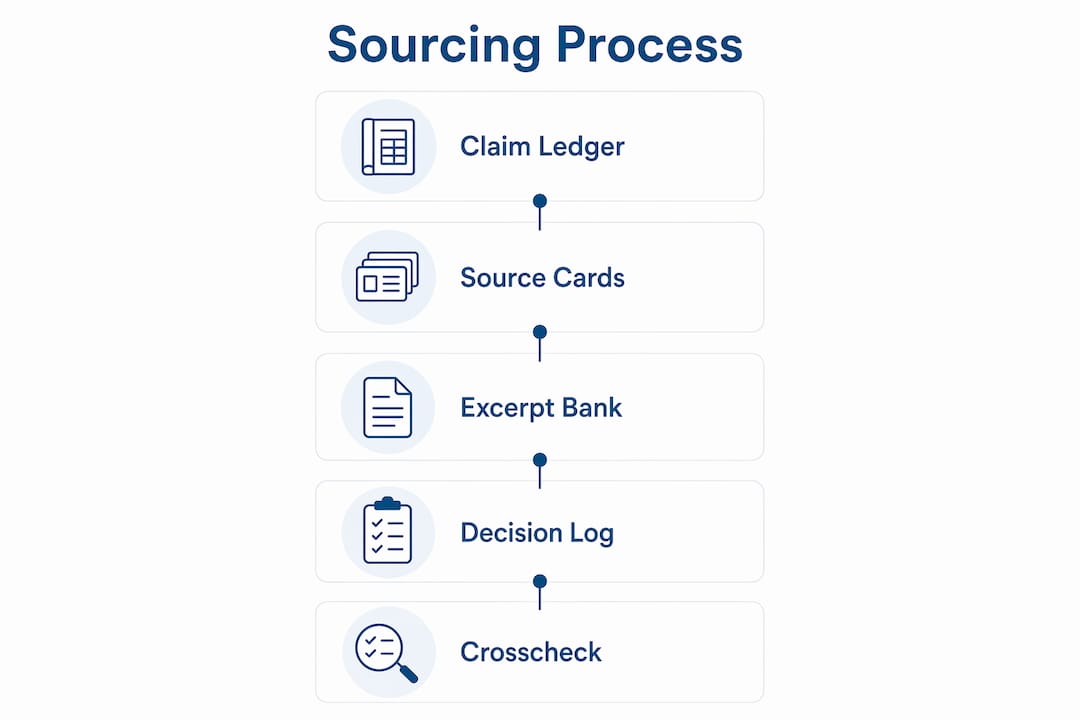 Infographic showing steps to fully sourced content
