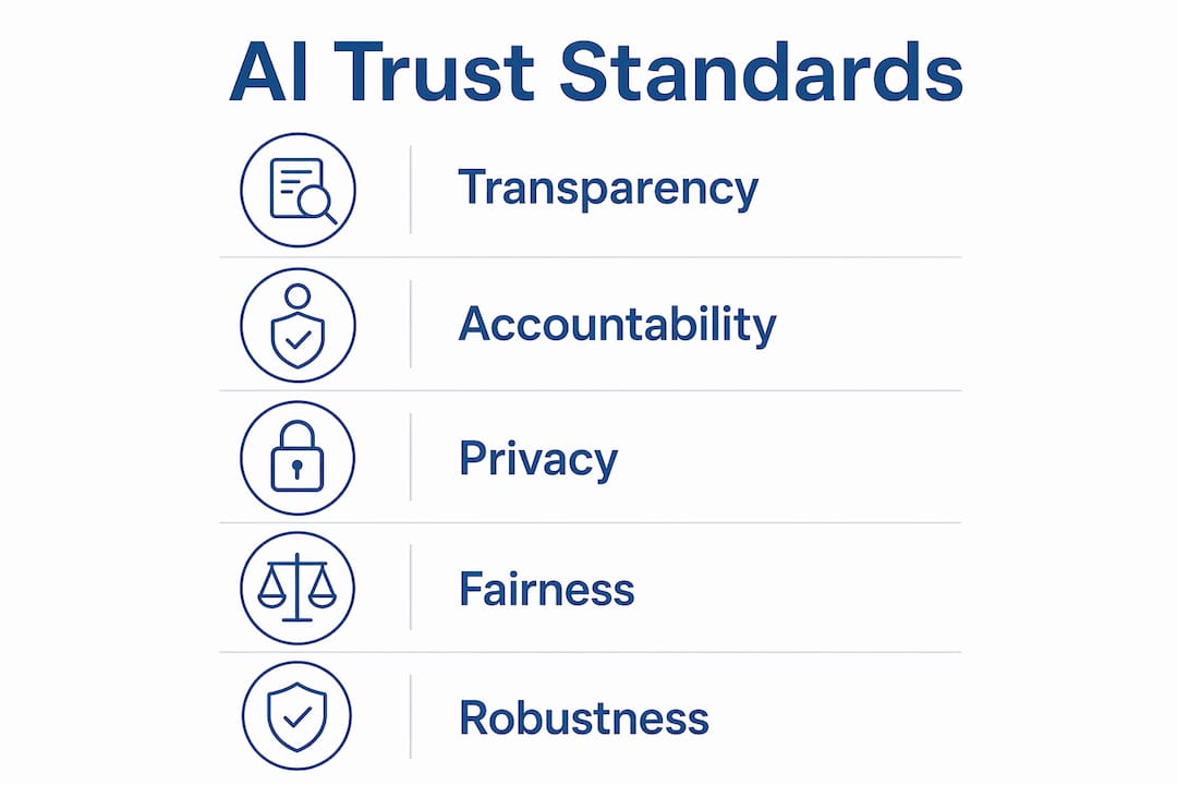 Infographic showing AI trust standard criteria