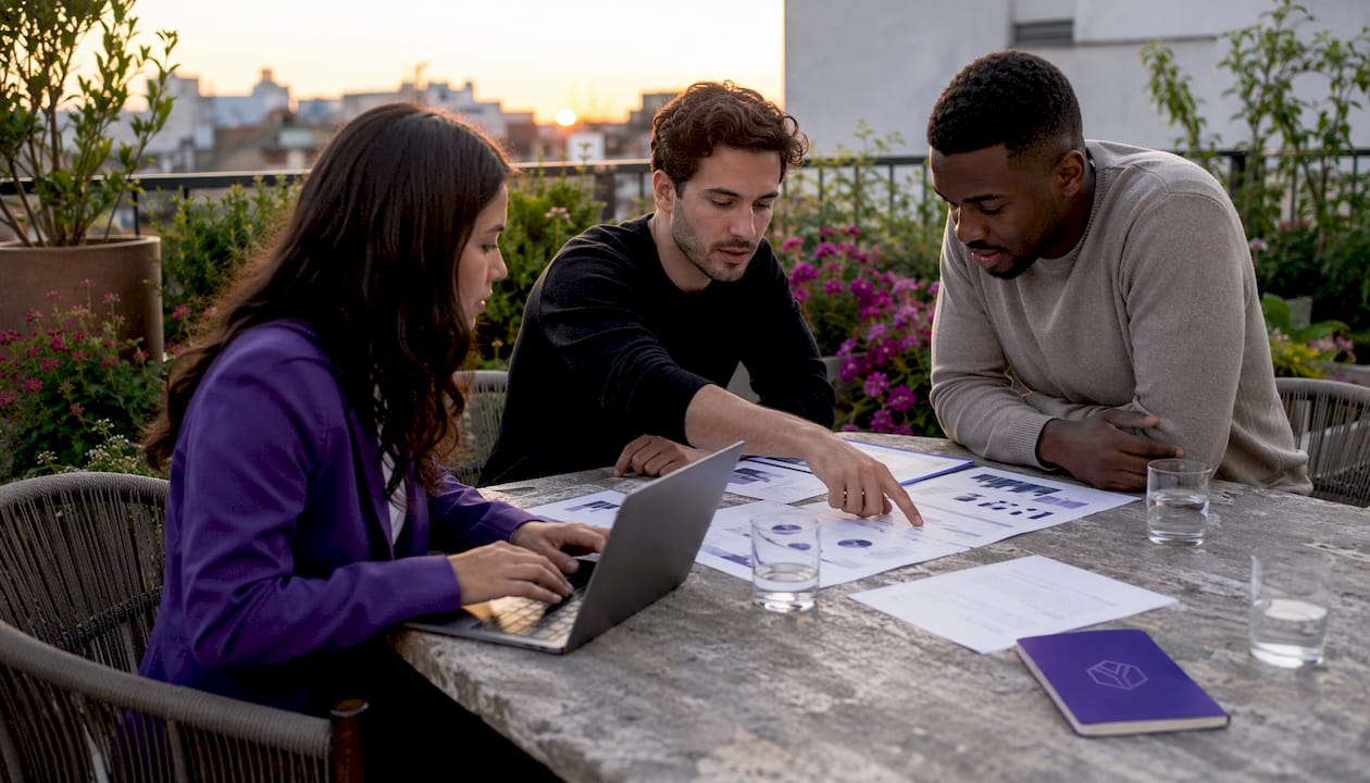 Team reviewing pitch deck slides