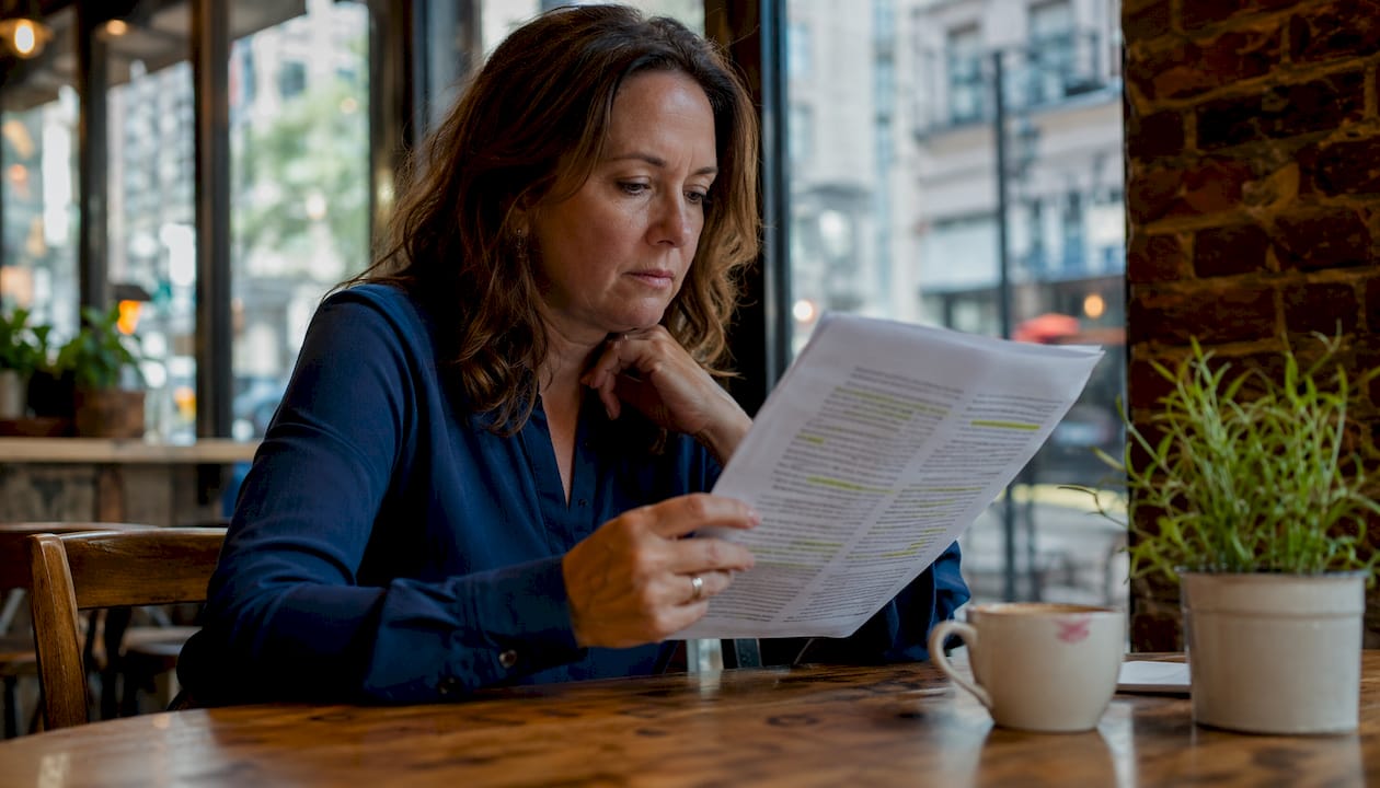 Executive reading AI briefing report in office