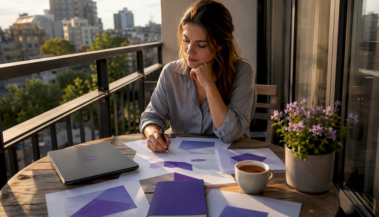 Founder preparing pitch deck at home table