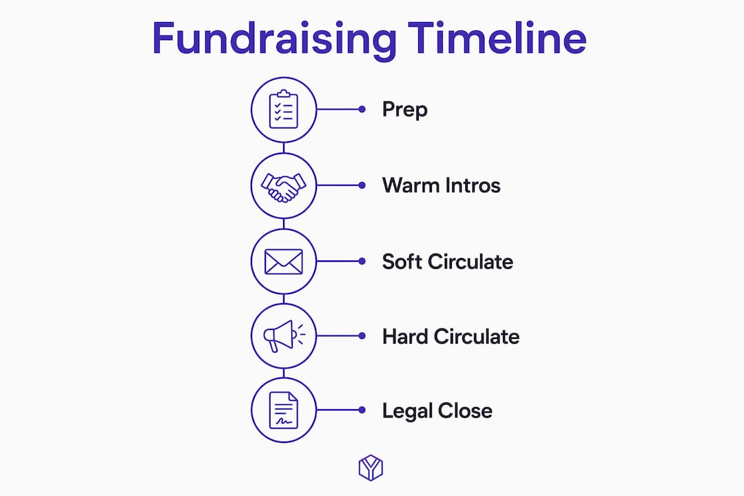 Infographic illustrating startup fundraising timeline steps