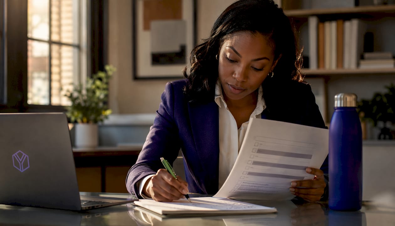 Investor reviewing due diligence documents carefully