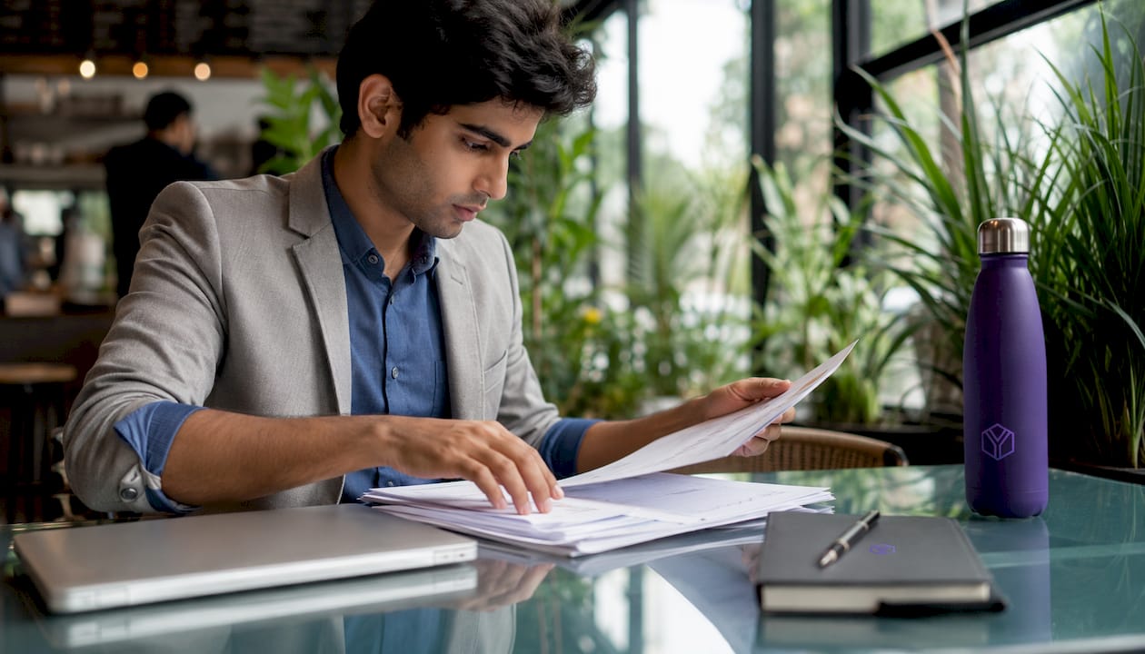Founder preparing fundraising documents at desk