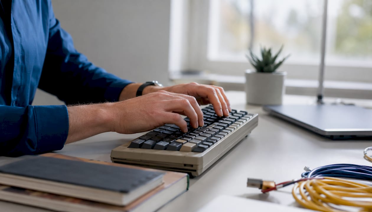 Hands typing AI account isolation settings
