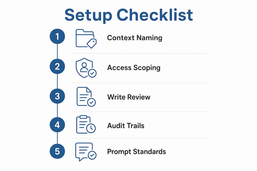 Infographic illustrating AI multi-company account setup steps