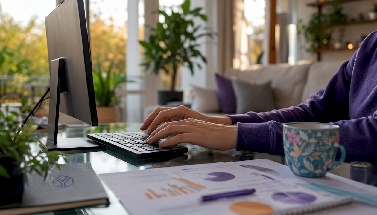 Hands typing next to fundraising analytics documents
