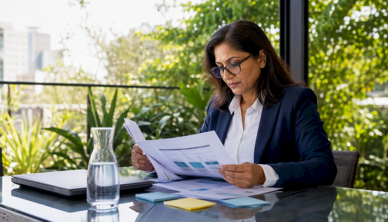 Executive reviewing AI privacy compliance paperwork