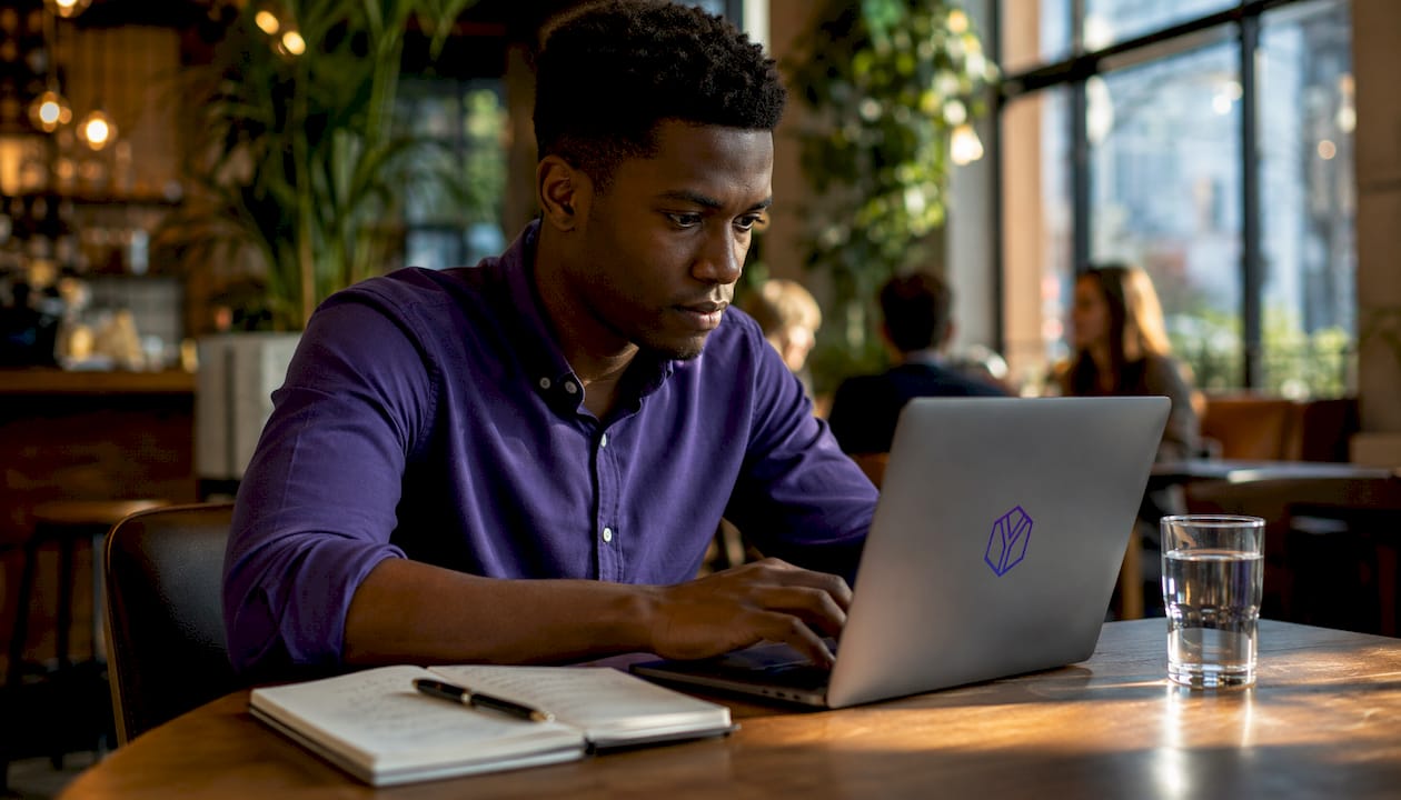 Analyst reviewing pitch deck analytics on laptop