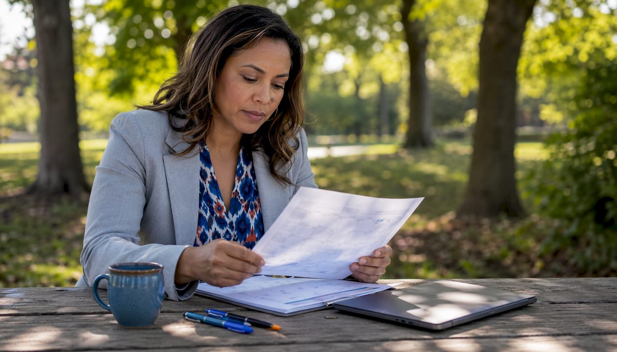 Corporate leader reviewing context layer documents