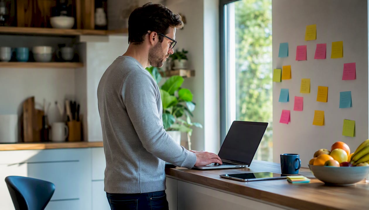 Product manager typing in home office
