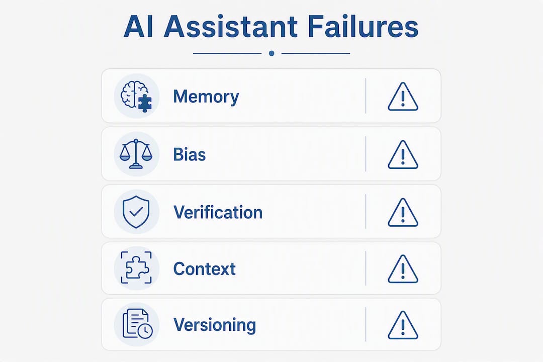 Infographic outlining AI assistant failure modes